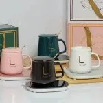 ماگ هیتردار Lucky با جعبه کادویی مشکی و طلاکوب برند، نمایش کامل محتویات بسته هدیه