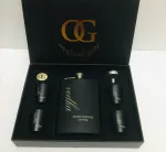 ست قمقمه جیبی چهار شات استیل مشکی مدل vodka برند OG با قیف و بستهبندی کادویی
