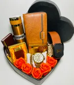 باکس هدیه مردانه لاکچری عسلی کد M154 با کیف پول، ساعت و کمربند