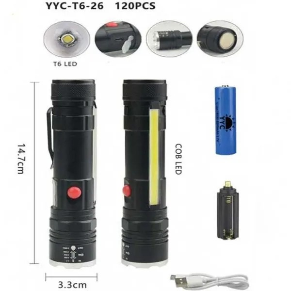 چراغ قوه پلیسی T6-26 LED با طراحی ارگونومیک و ضدآب