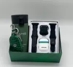 باکس هدیه پسرانه کد B111 سبز شامل ساعت هوشمند، ایرپاد وایرلس و تراول ماگ مناسب هدیه مردان