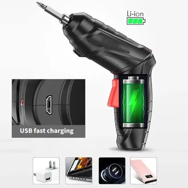 پیچ گوشتی شارژی ۴۷ تکه با گیربکس اتوماتیک و چراغ LED سفید