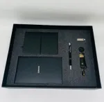 پک هدیه مدیریتی لاکچری کد CB6 شامل کیف پول پالتویی چرم پاوربانک‌دار ZHUSE، دفترچه یادداشت، فلش مموری ۱۶GB سامسونگ، خودکار فلزی و جاکلیدی چرم اصل