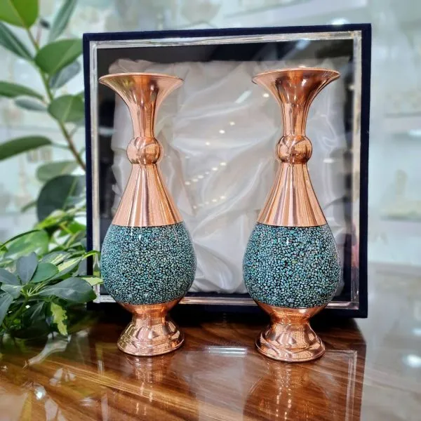 پک گلدان فیروزه کوبی مجموعه دو عددی سایز 16