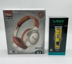 محتویات باکس هدیه CB29 | ماشین اصلاح سر و صورت VGR V-290 ضدآب در کنار هدفون بلوتوثی BW-HF8 داخل هاردباکس کادویی