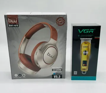 محتویات باکس هدیه CB29 | ماشین اصلاح سر و صورت VGR V-290 ضدآب در کنار هدفون بلوتوثی BW-HF8 داخل هاردباکس کادویی
