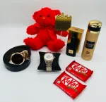 باکس هدیه ولنتاین مردانه V171 با هاردباکس، پوشال تزئینی و رز معطر
