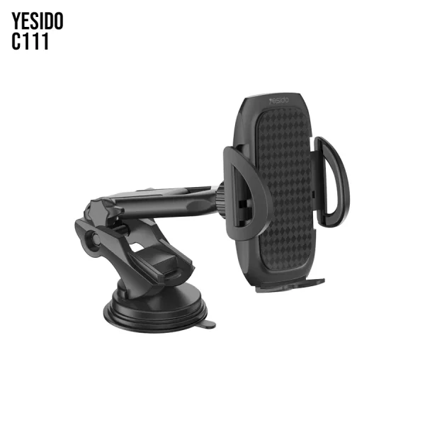 پایه نگهدارنده گوشی یسیدو مدل Yesido C111 با طراحی زیبا، پایه تلسکوپی قابل تنظیم ۱۹.۵ تا ۲۲.۵ سانتی‌متر و براکت چرخان ۳۶۰ درجه، مناسب خودرو، شیشه و میزکار