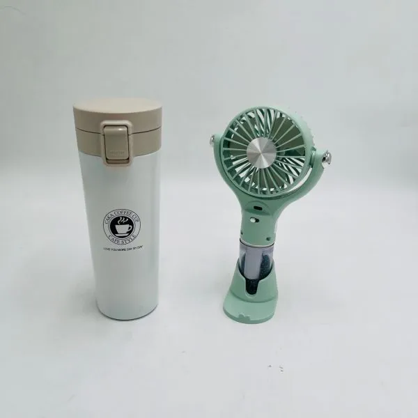 محتوای پک هدیه سازمانی تابستانه CB80، تراول ماگ و پنکه مه‌پاش SPRAY FAN