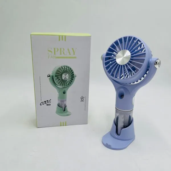 پنکه مه‌پاش رومیزی و دستی SPRAY FAN مدل HM-186 آبی به همراه جعبه محصول