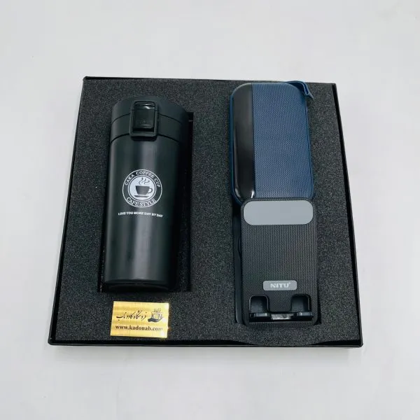 پک هدیه مدیریتی CB91 شامل اسپیکر پرتابل BS-56D، پایه موبایل نیتو و تراول ماگ کافی